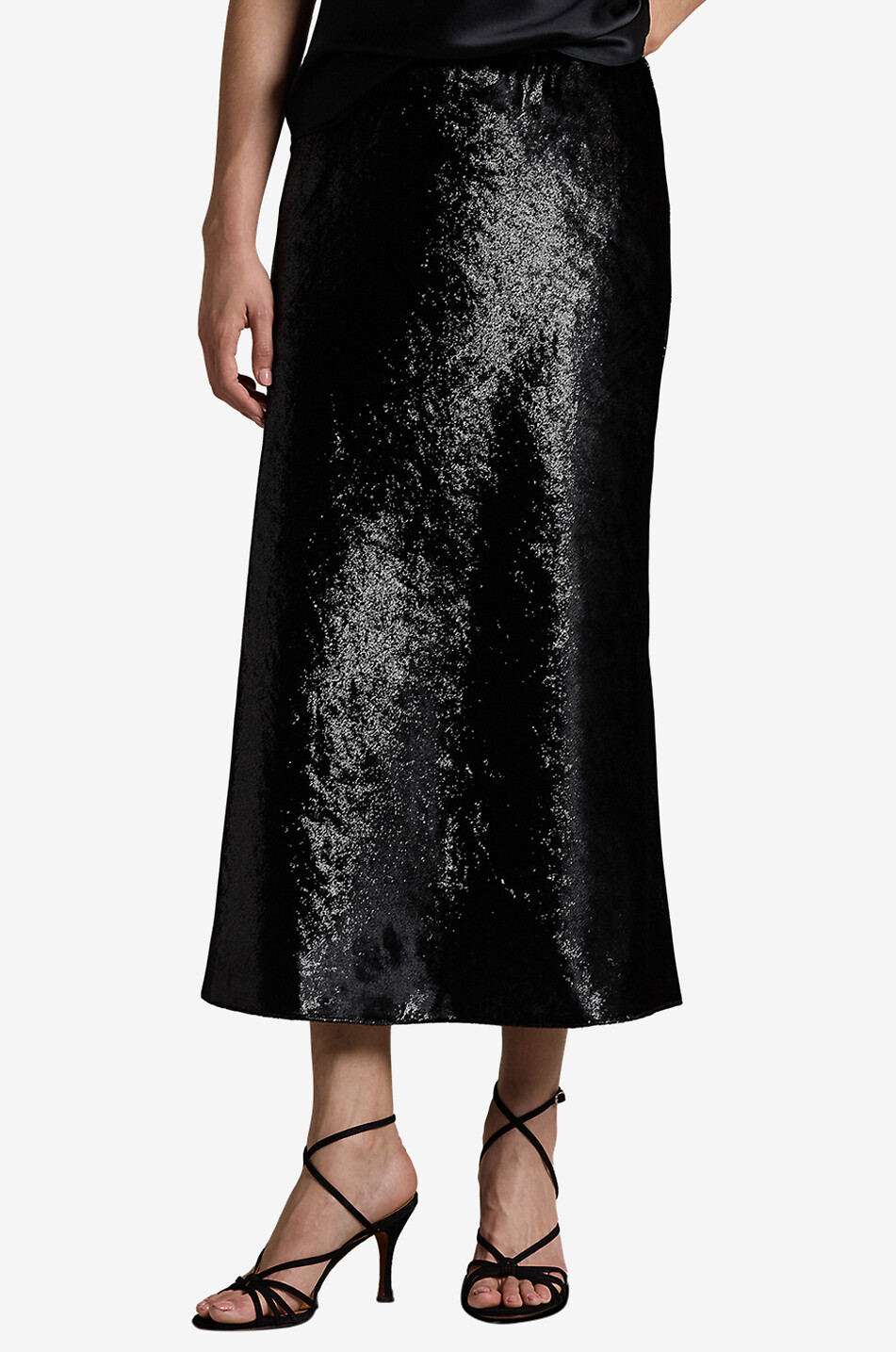 Metallic velvet midi skirt