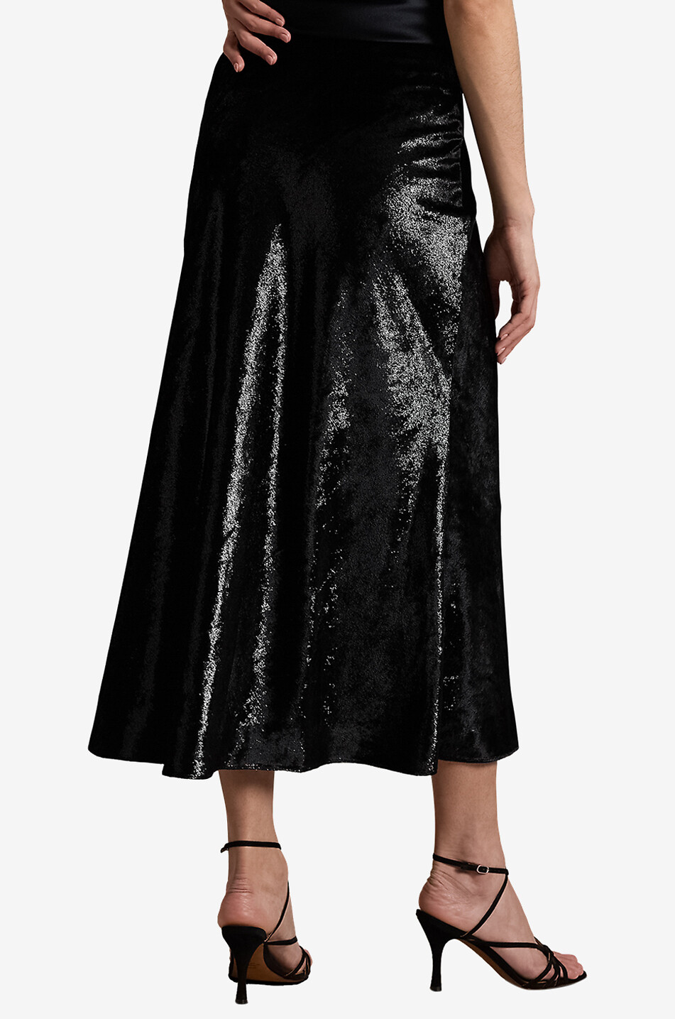 Metallic velvet midi skirt