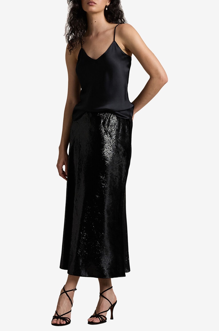 Jupe mi-longue fendue métallisée argent The Kooples | La Redoute