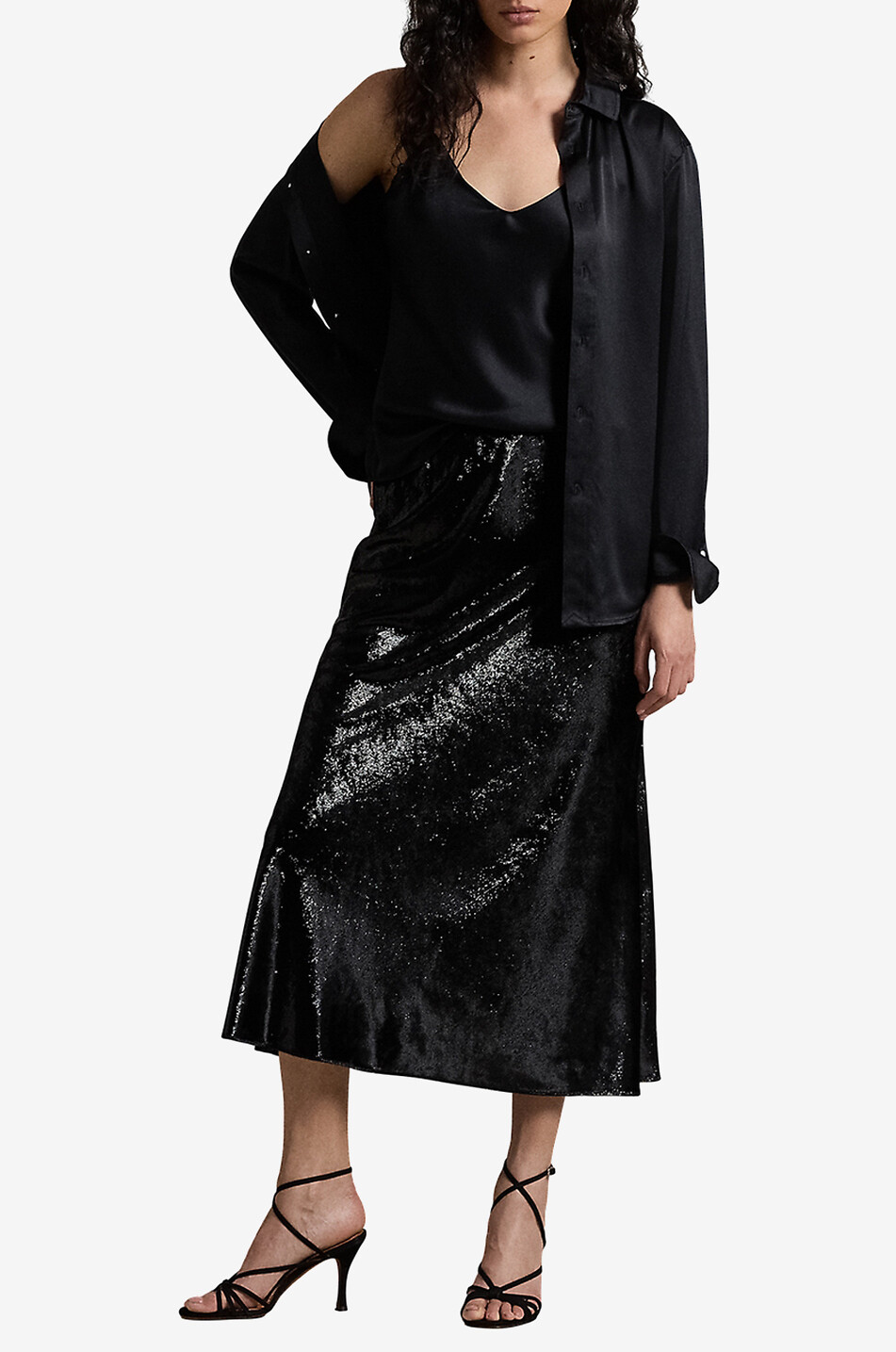 Metallic velvet midi skirt