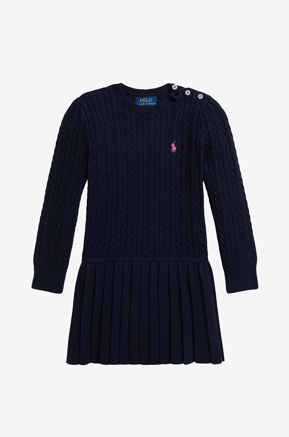 Pony cable knit and pleat detail girl s knit dress