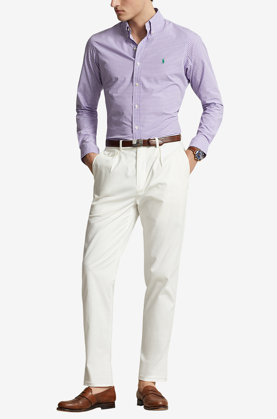 POLO RALPH LAUREN Custom Fit gingham check poplin shirt Men LIGHT PURPLE 4