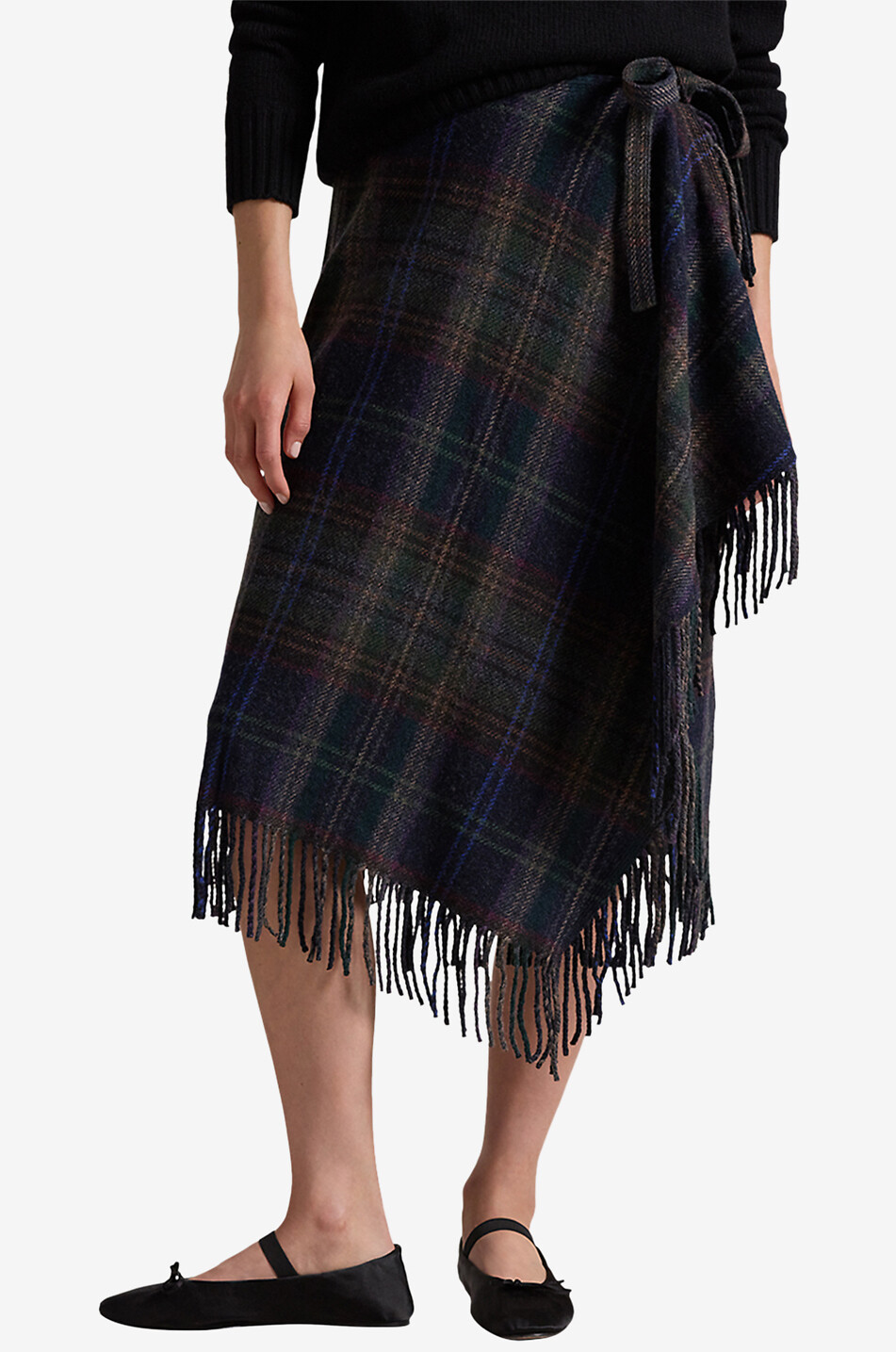 POLO RALPH LAUREN Karierter Midi-Wickelrock mit Fransen Plaid Damen BUNT 2