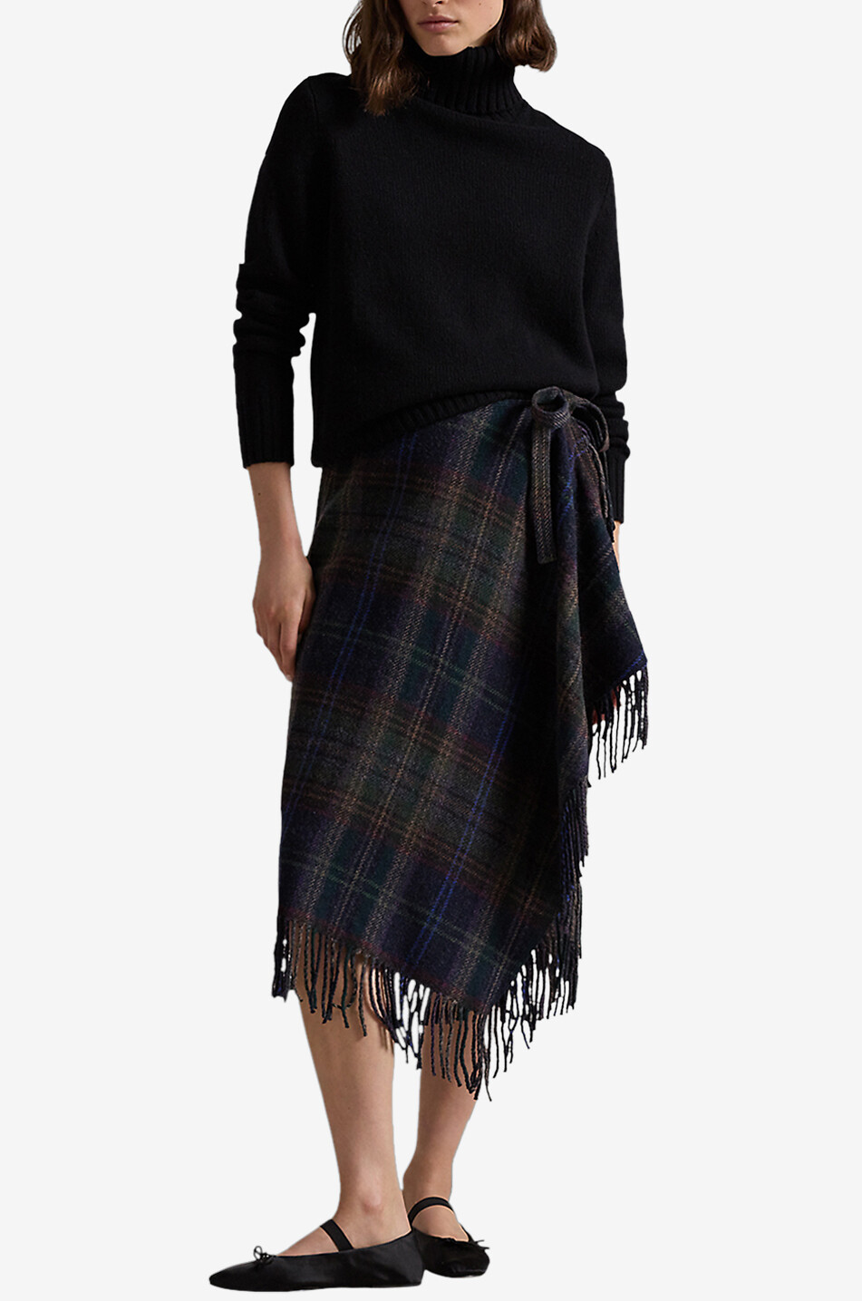 POLO RALPH LAUREN Karierter Midi-Wickelrock mit Fransen Plaid Damen BUNT 4
