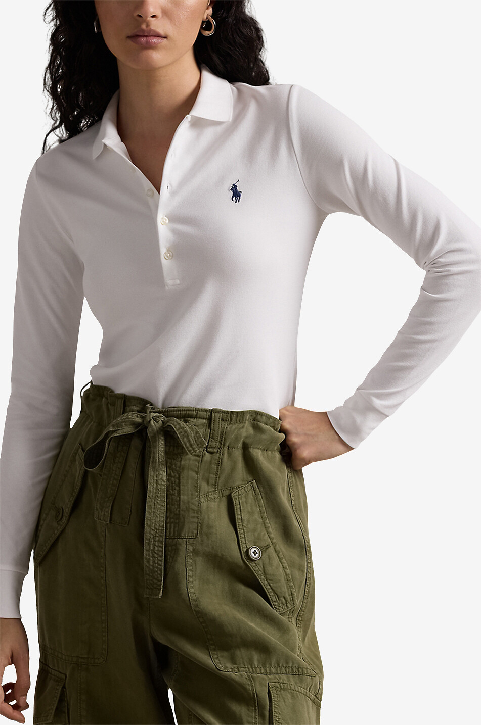 POLO RALPH LAUREN Polo stretch à manches longues Pony Femme BLANC 2