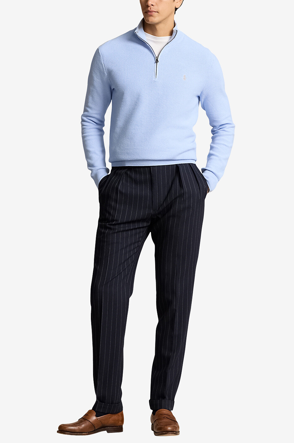 POLO RALPH LAUREN Piqué-Strick-Pullover mit Stehkragen und Reissverschluss Pony Herren MITTELBLAU 4