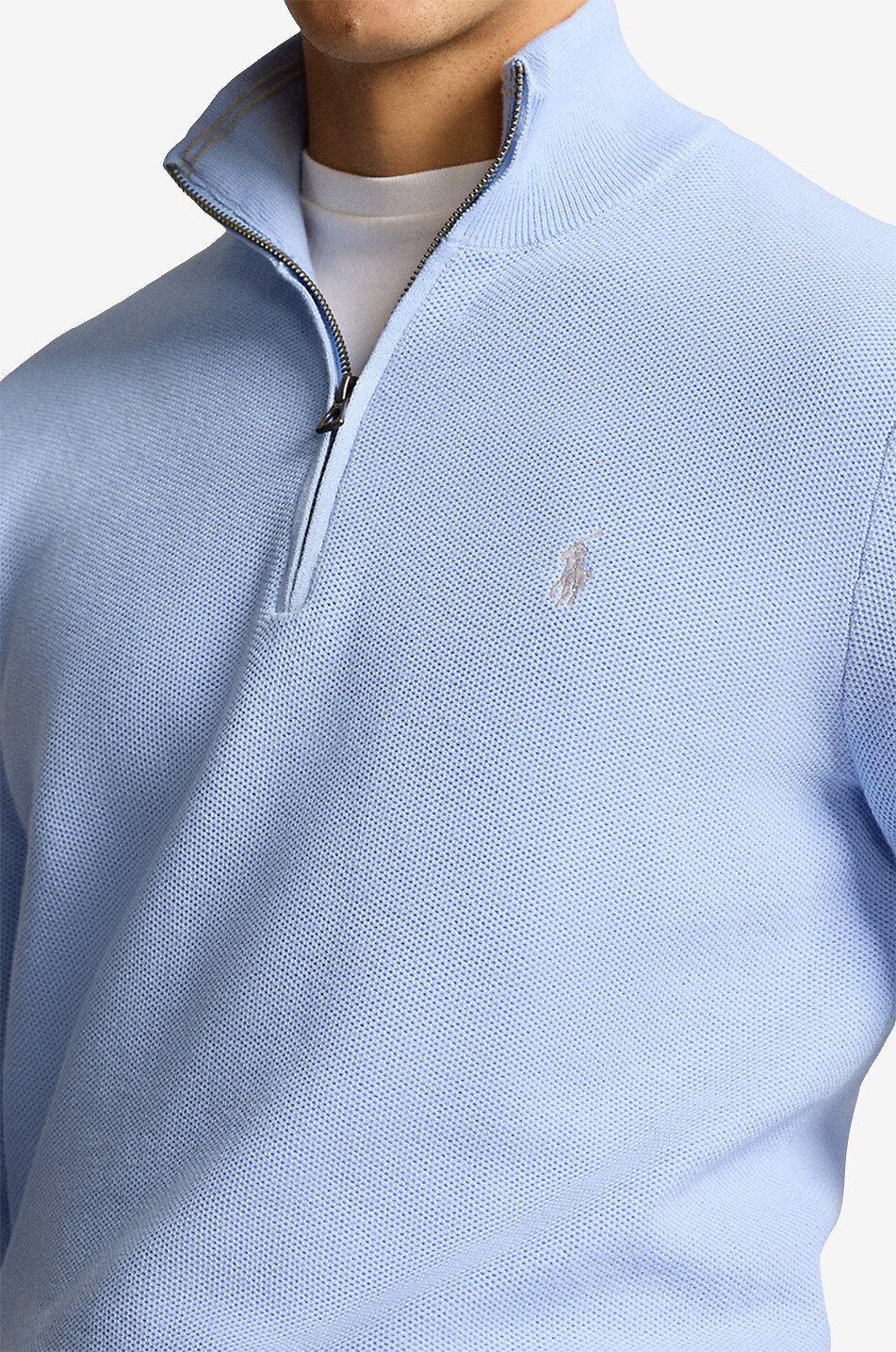 POLO RALPH LAUREN Piqué-Strick-Pullover mit Stehkragen und Reissverschluss Pony Herren MITTELBLAU 5