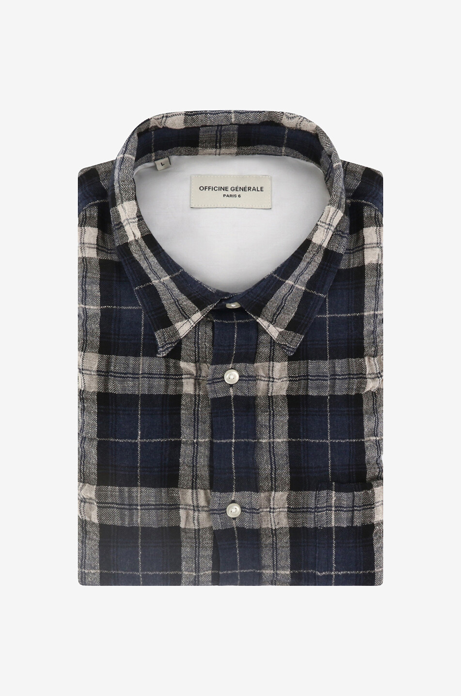 OFFICINE GENERALE Alex checked cotton and linen shirt Men DARK BLUE 1