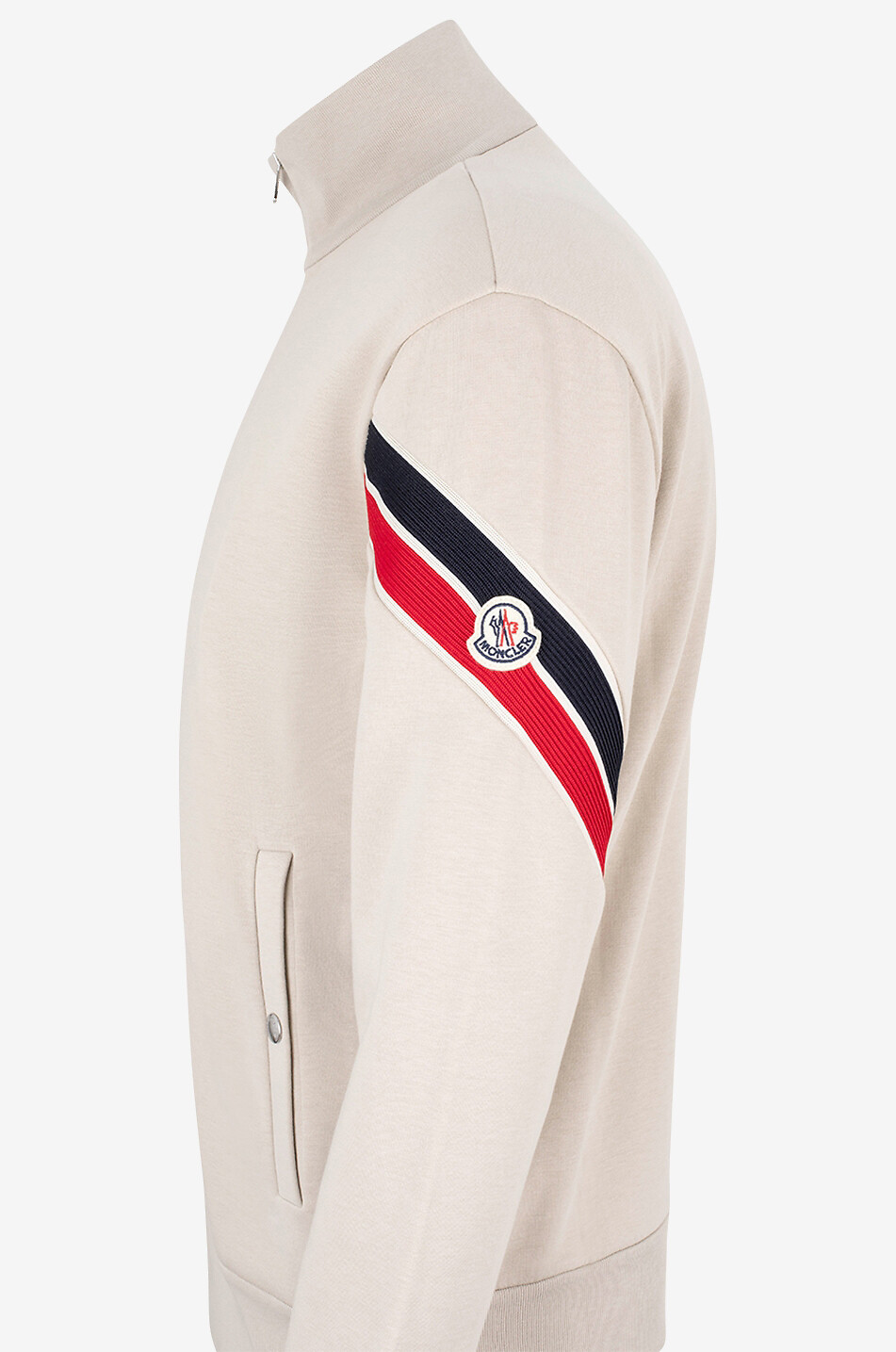 MONCLER Sweat-shirt zippé à col montant en jersey détail maille tricolore Homme BEIGE 3