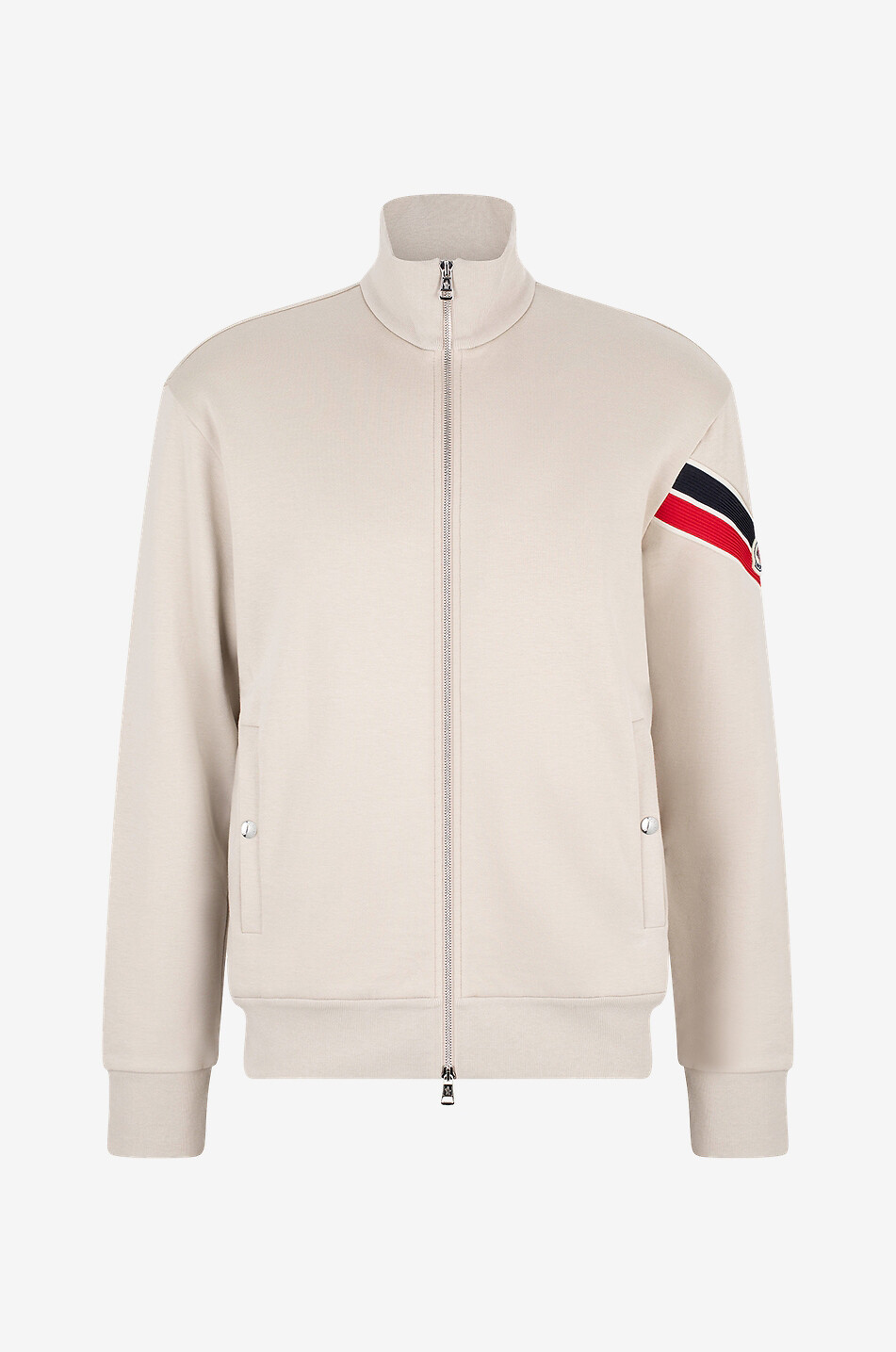 Sweat-shirt zippé à col montant en jersey détail maille tricolore