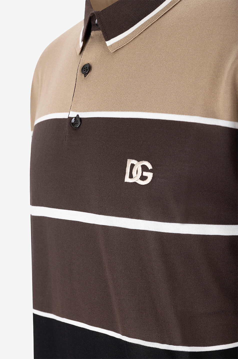 DOLCE & GABBANA Seiden-Strick-Polohemd mit Streifen und DG-Stickerei Herren BUNT 3