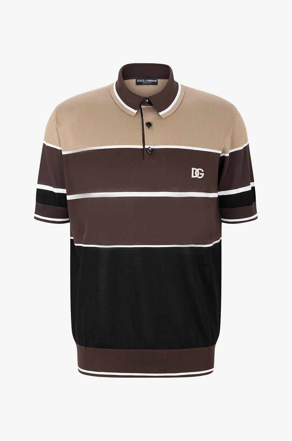 DG embroidered striped silk knit polo shirt - DOLCE