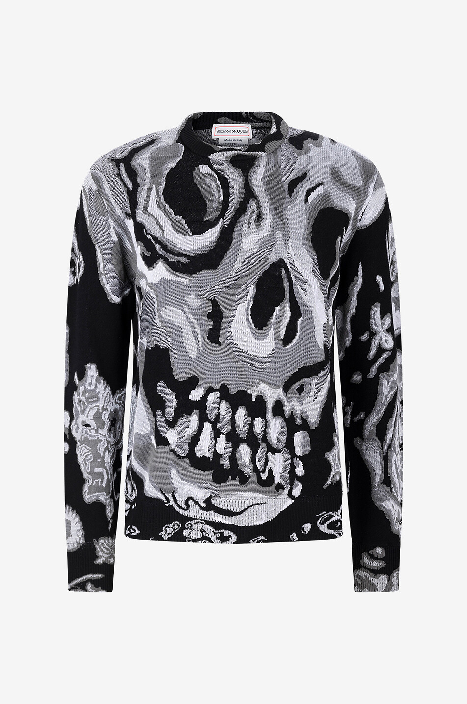 ALEXANDER McQUEEN Glänzender Jacquardpullover Wax Flower Skull Herren SCHWARZ 1