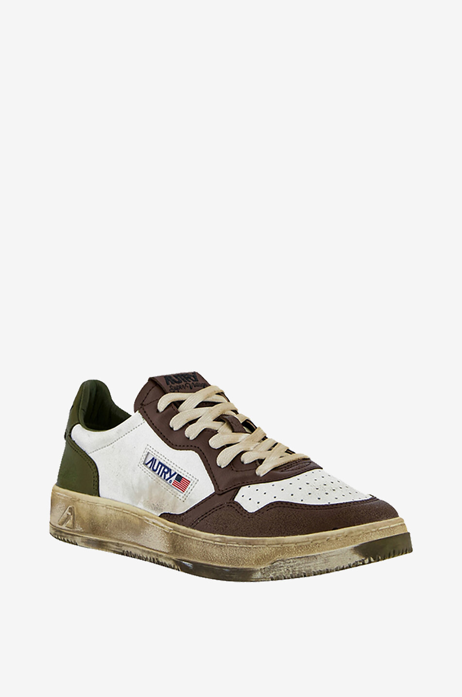 AUTRY Super Vintage distressed low-top lace-up sneakers Men DARK BROWN 1