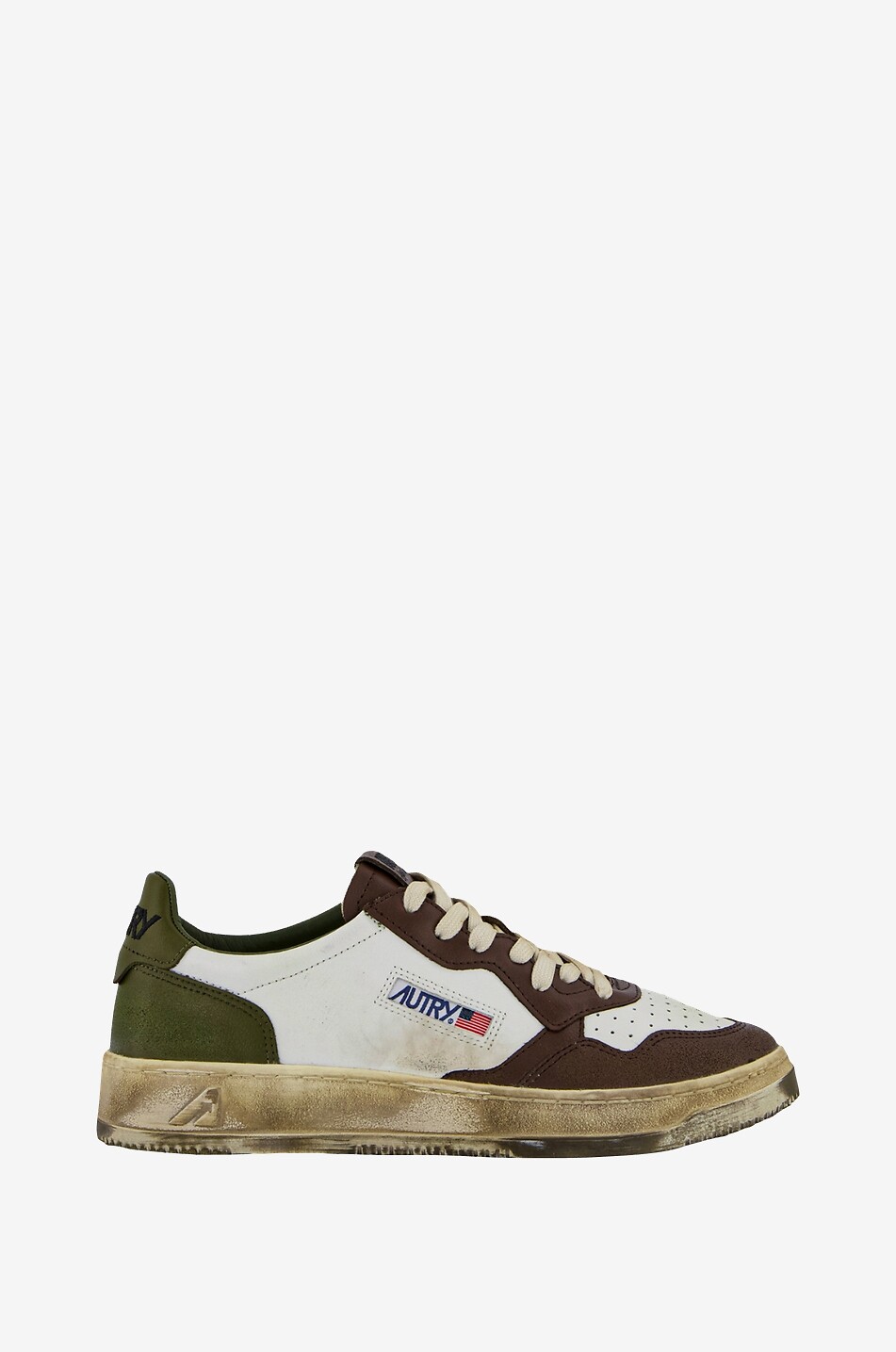 AUTRY Super Vintage distressed low-top lace-up sneakers Men DARK BROWN 2
