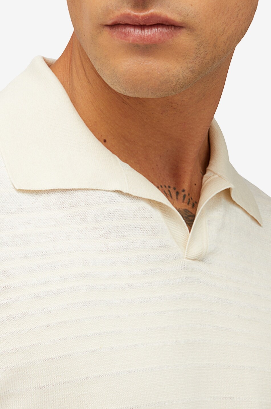MAURIZIO BALDASSARI Linen and silk short-sleeved striped knit polo shirt Men EGGSHELL 6