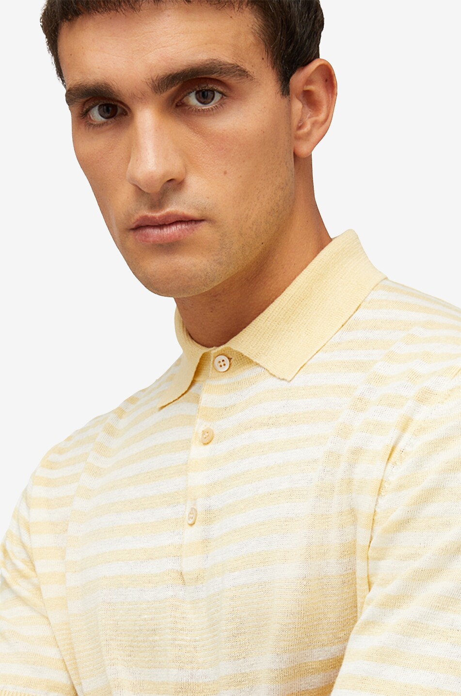 MAURIZIO BALDASSARI Polo rayé en jersey de lin Homme JAUNE CLAIR 6