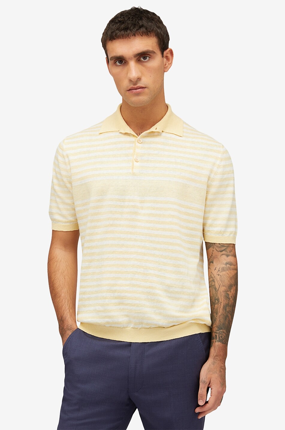 MAURIZIO BALDASSARI Polo rayé en jersey de lin Homme JAUNE CLAIR 3