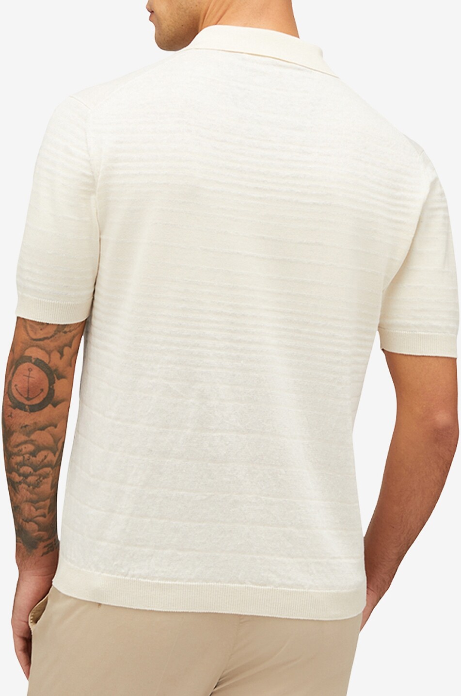 MAURIZIO BALDASSARI Linen and silk short-sleeved striped knit polo shirt Men EGGSHELL 4