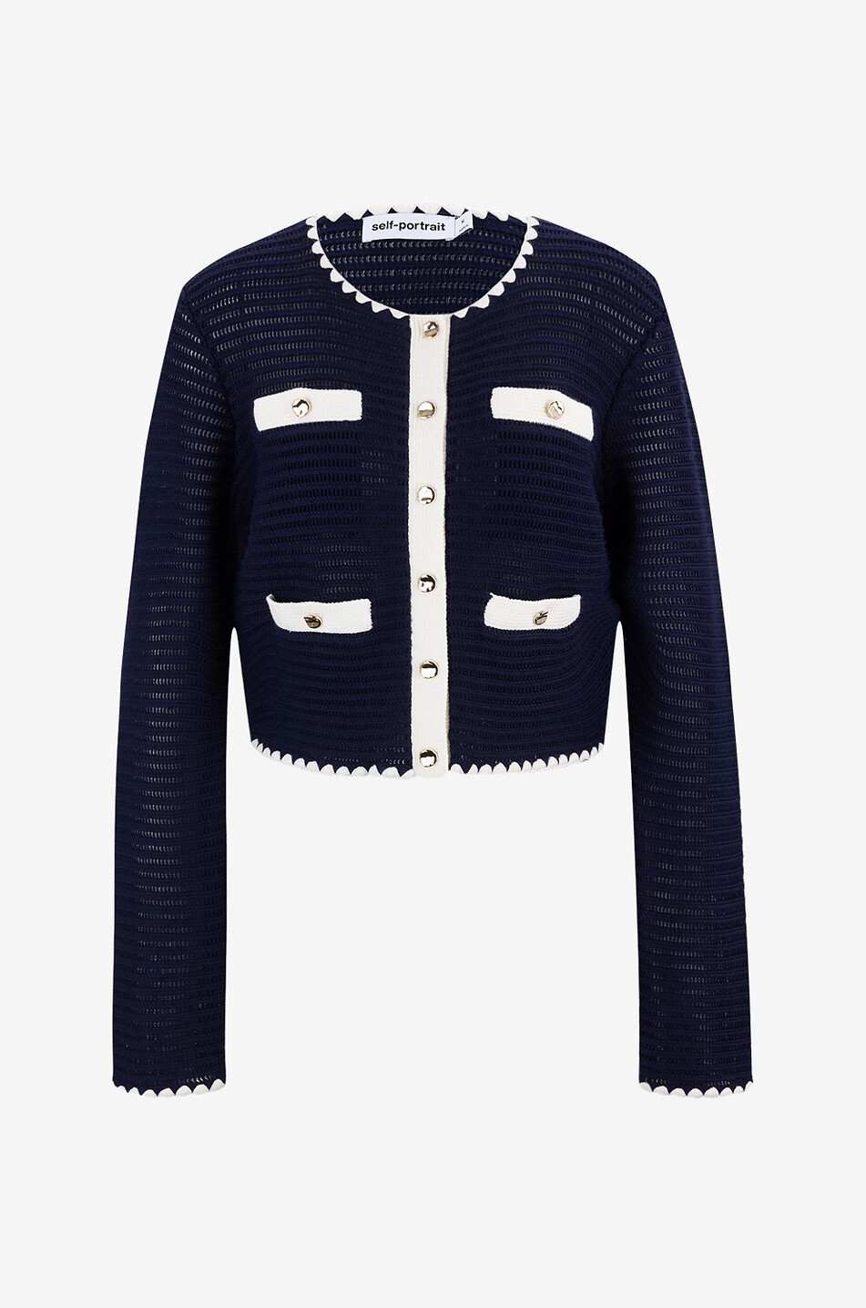 Short crochet cardigan with contrasting trims