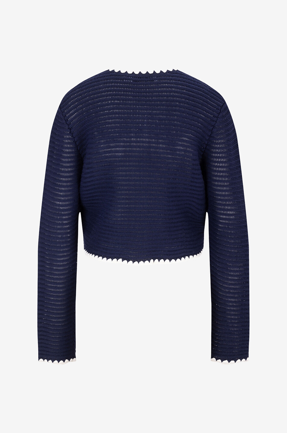 Short crochet cardigan with contrasting trims