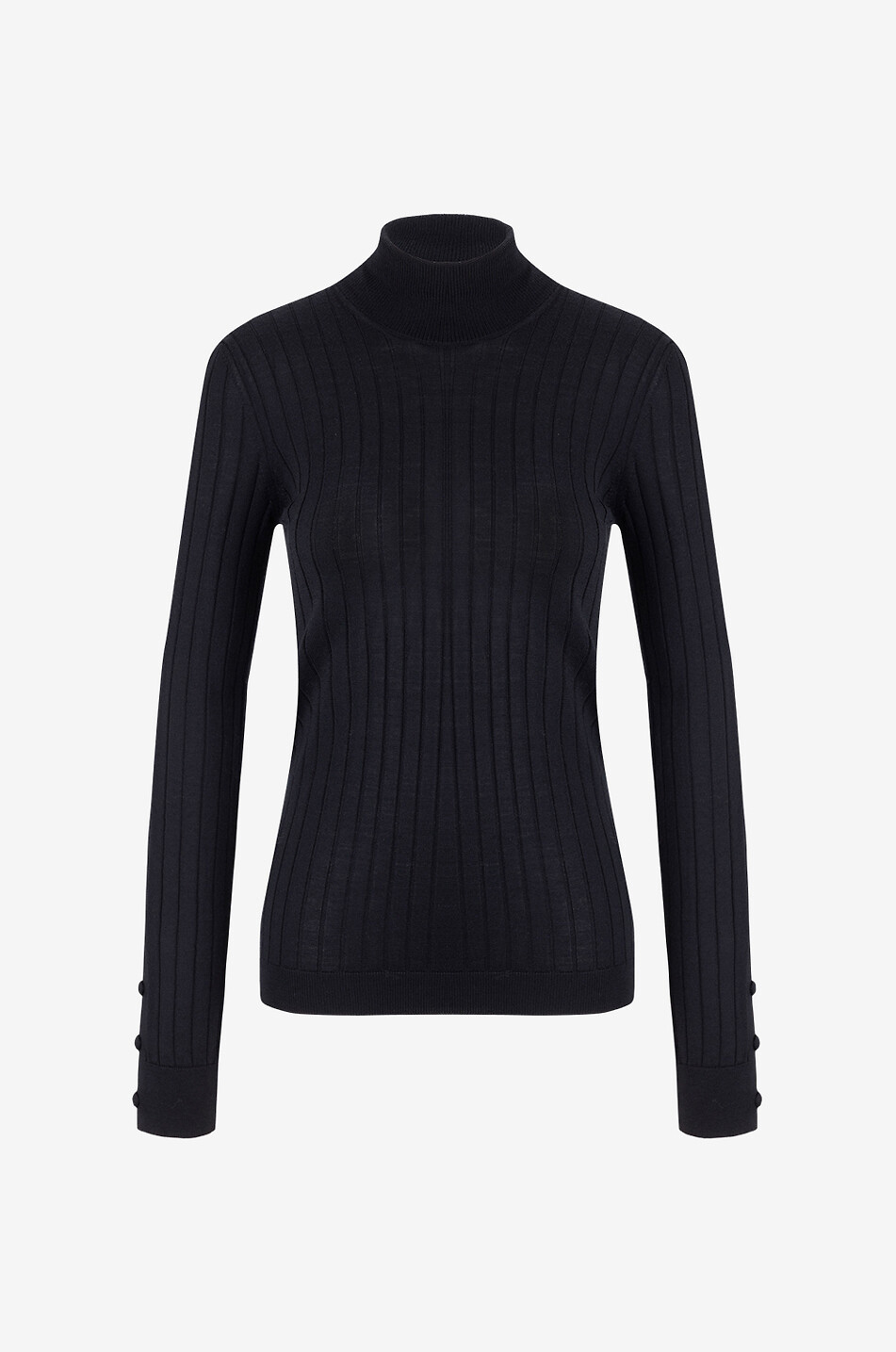 Wool and cashmere turtleneck sheath jumper with buttoned cuffs