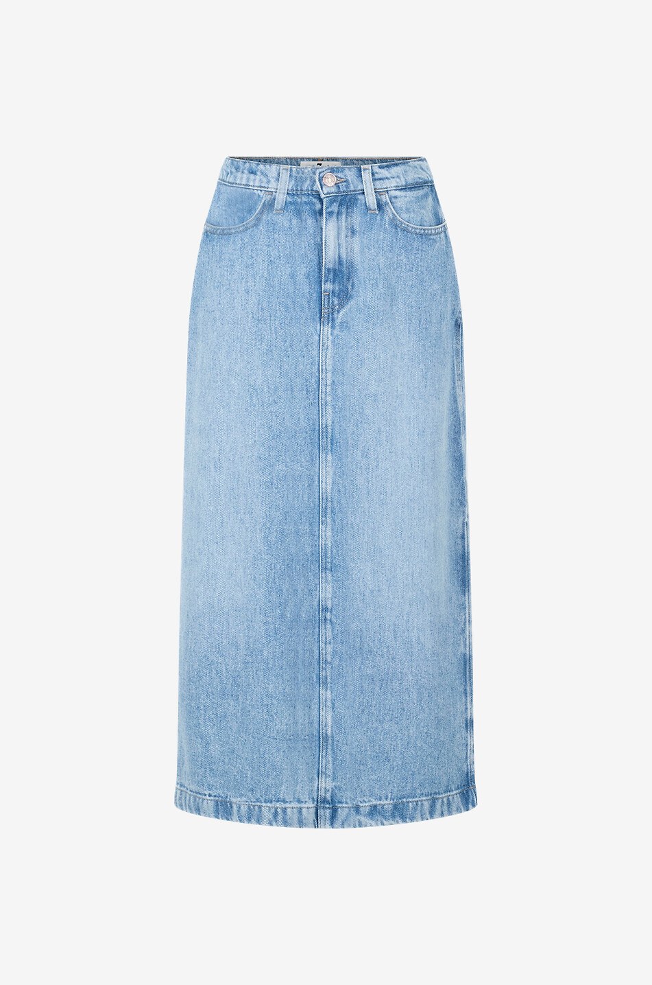 Abyss light-washed denim midi skirt