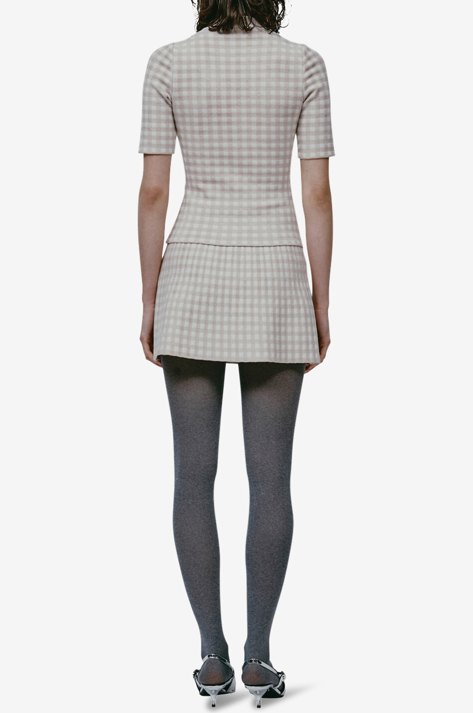 ANTONINO VALENTI Kim fitted short-sleeved jumper with gingham checks Women Light beige 4