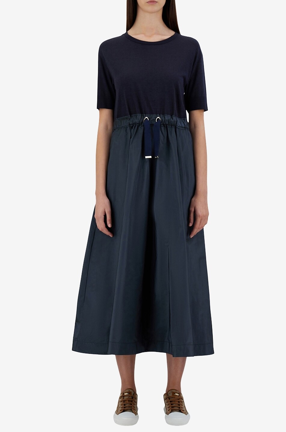 HERNO Glam Knit Effect Techno Taffeta bi-material midi dress Women DARK BLUE 3