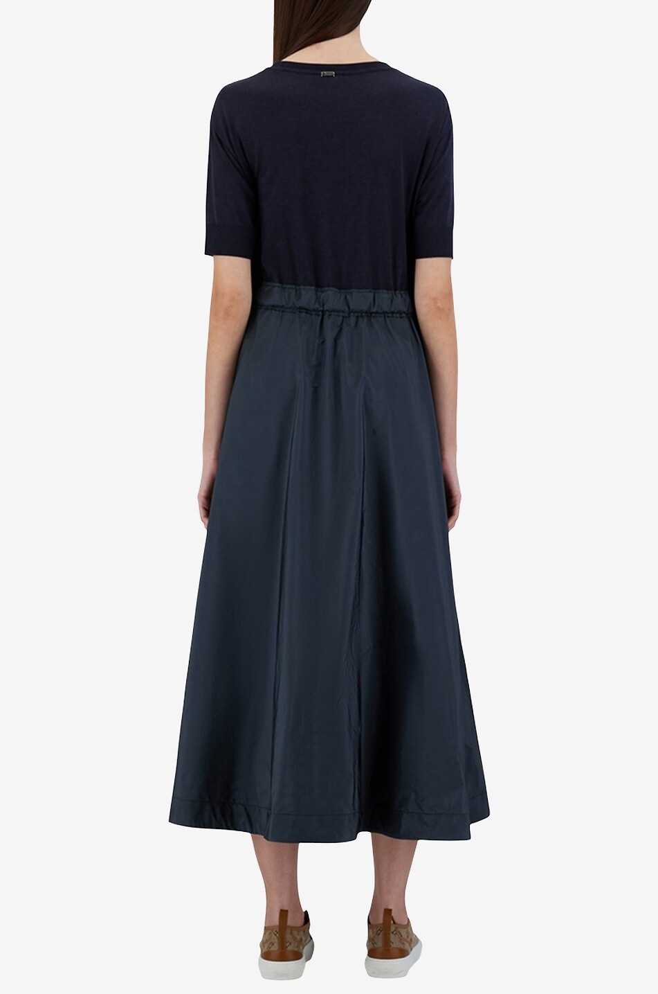 HERNO Glam Knit Effect Techno Taffeta bi-material midi dress Women DARK BLUE 5