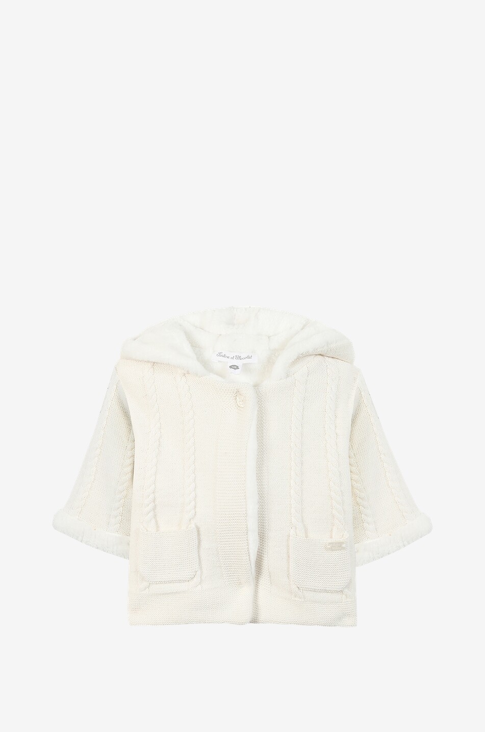 Baby hooded knit cardigan with plush lining