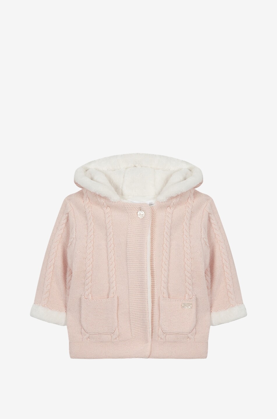 Baby hooded knit cardigan with plush lining