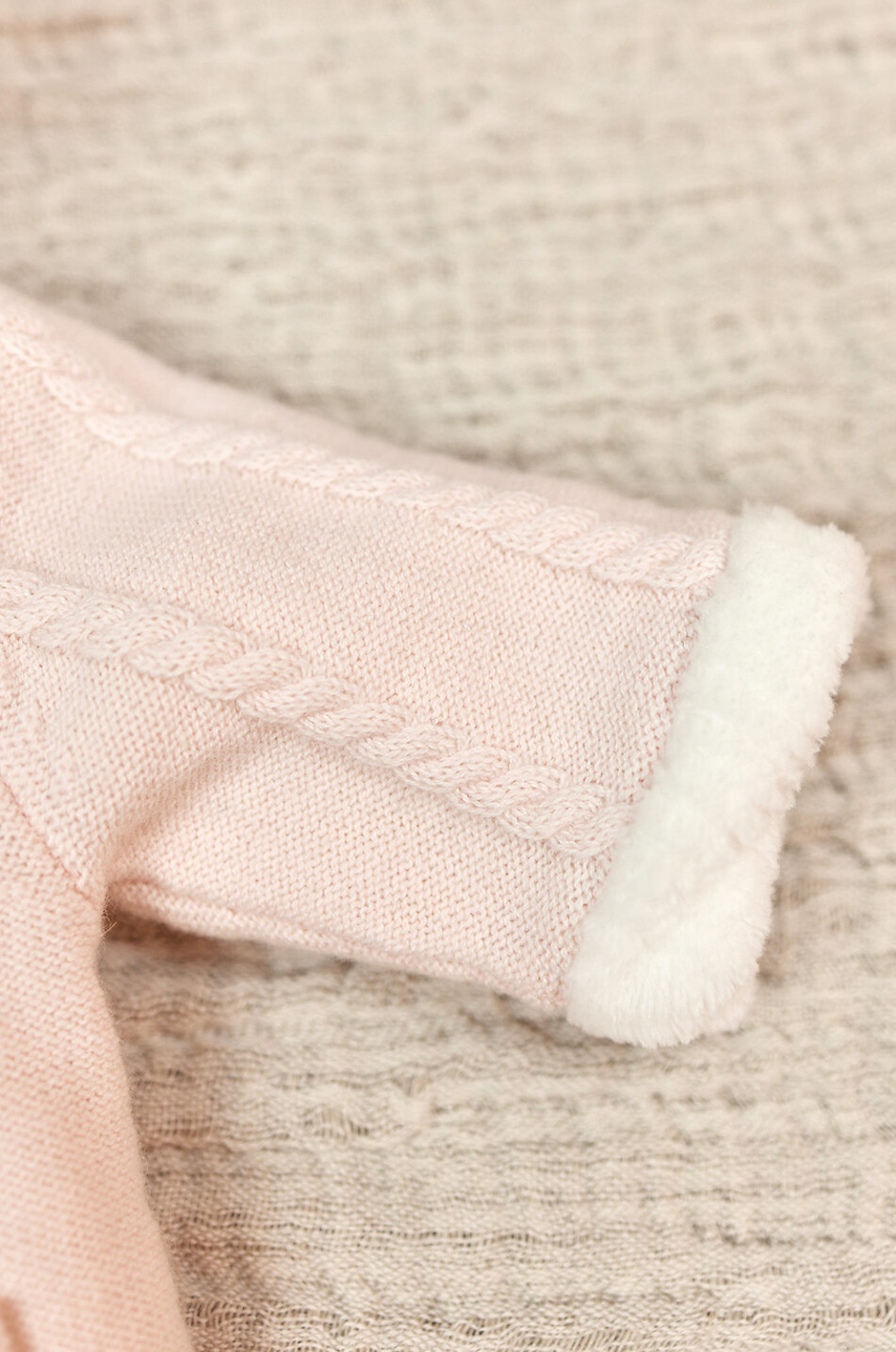 Baby hooded knit cardigan with plush lining