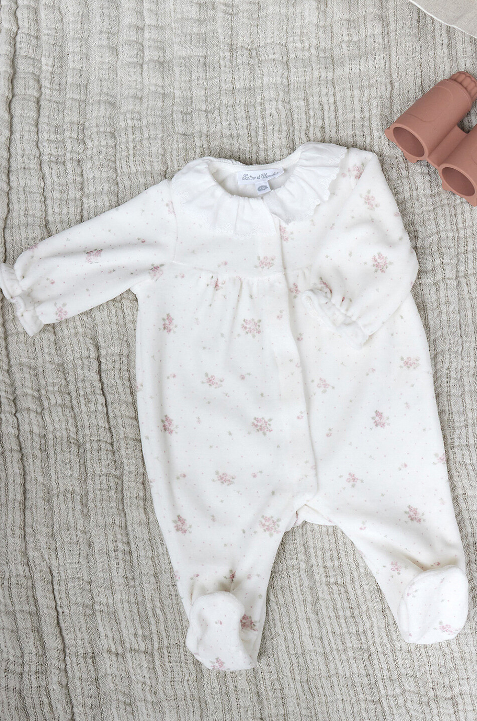 TARTINE ET CHOCOLAT Pyjama für Babys aus geblümtem Samt Baby WEISS 7