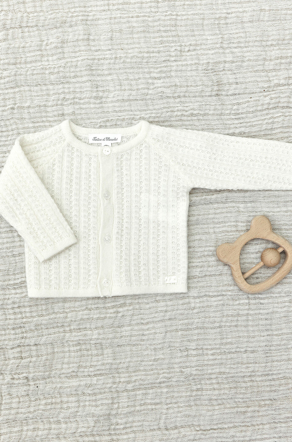 Baby button-down openwork-knit cardigan