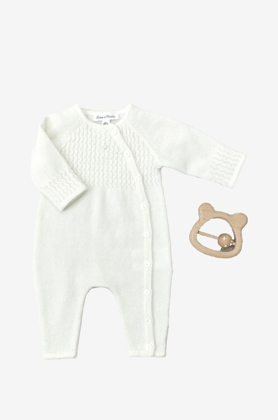 Zigzag patterned baby knit overall