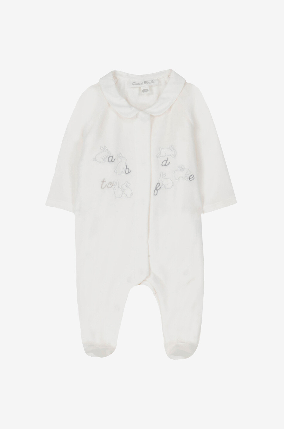 TARTINE ET CHOCOLAT Pyjama bébé en velours brodé lapins ABCD Unisexe BLANC 1