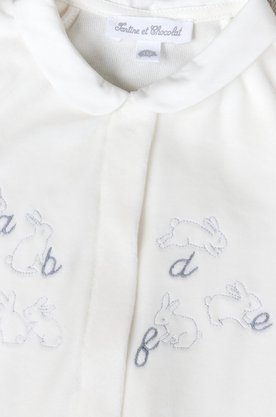 TARTINE ET CHOCOLAT Pyjama bébé en velours brodé lapins ABCD Unisexe BLANC 4