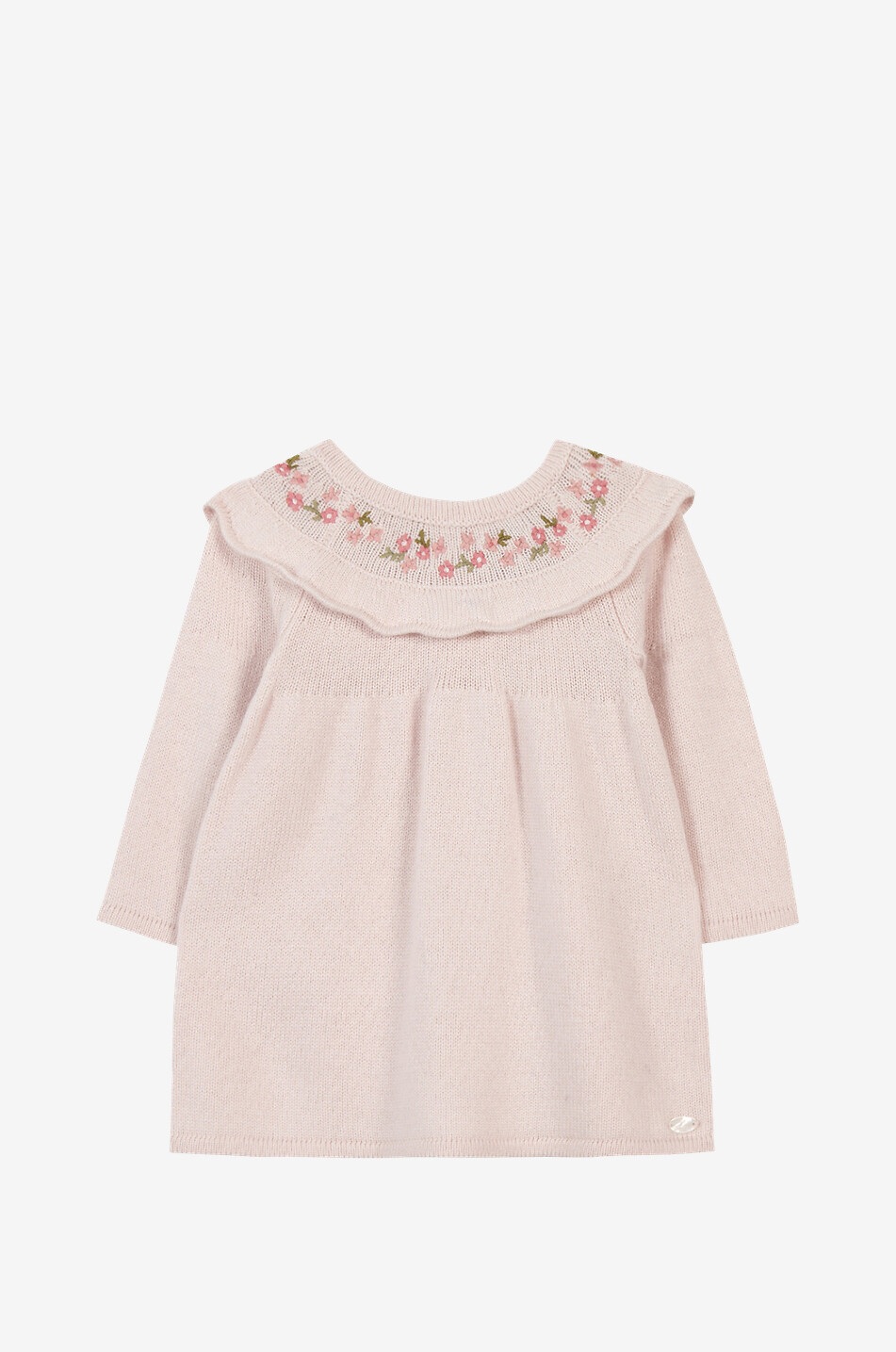 Flower embroidered button-down knit baby dress