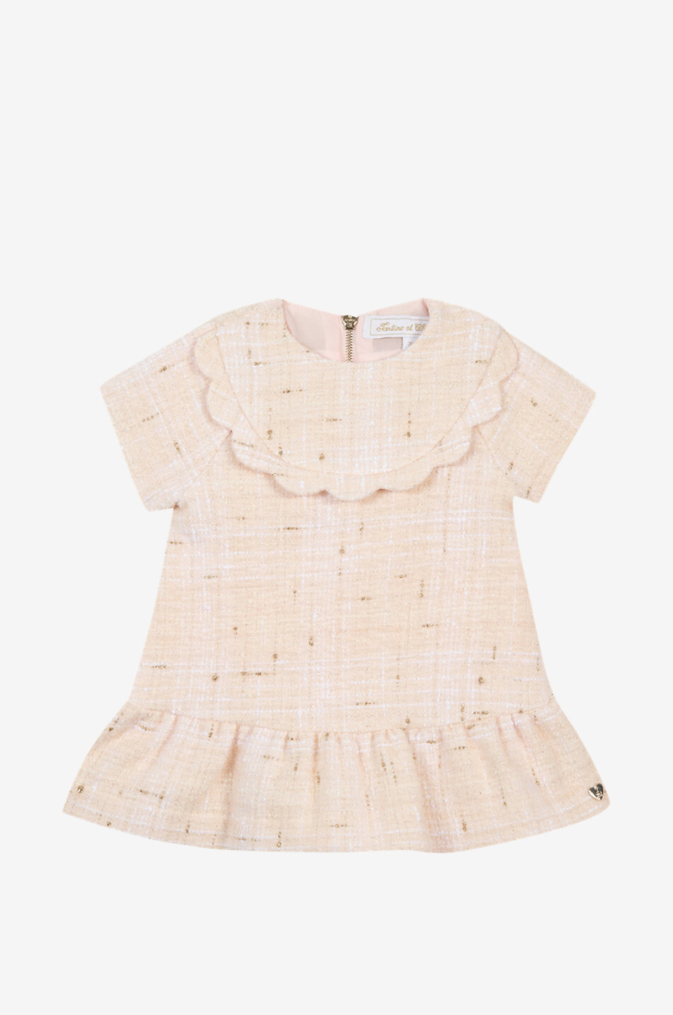 Baby tweed dress with scalopped bib collar