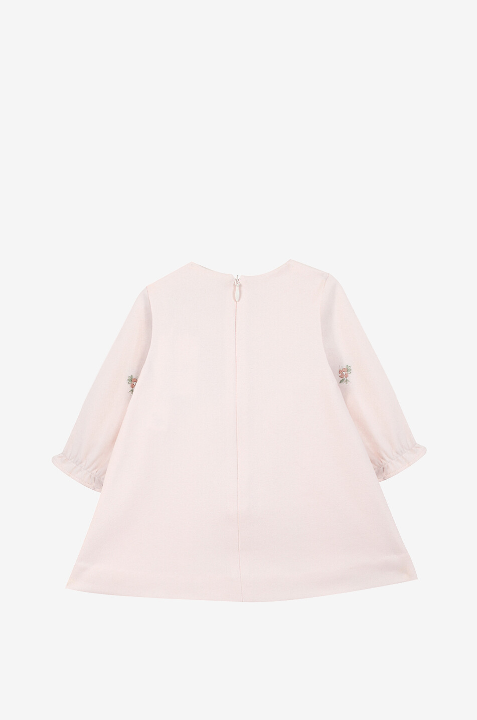 Samt-Babykleid mit Raffungen und Blütenstickereien