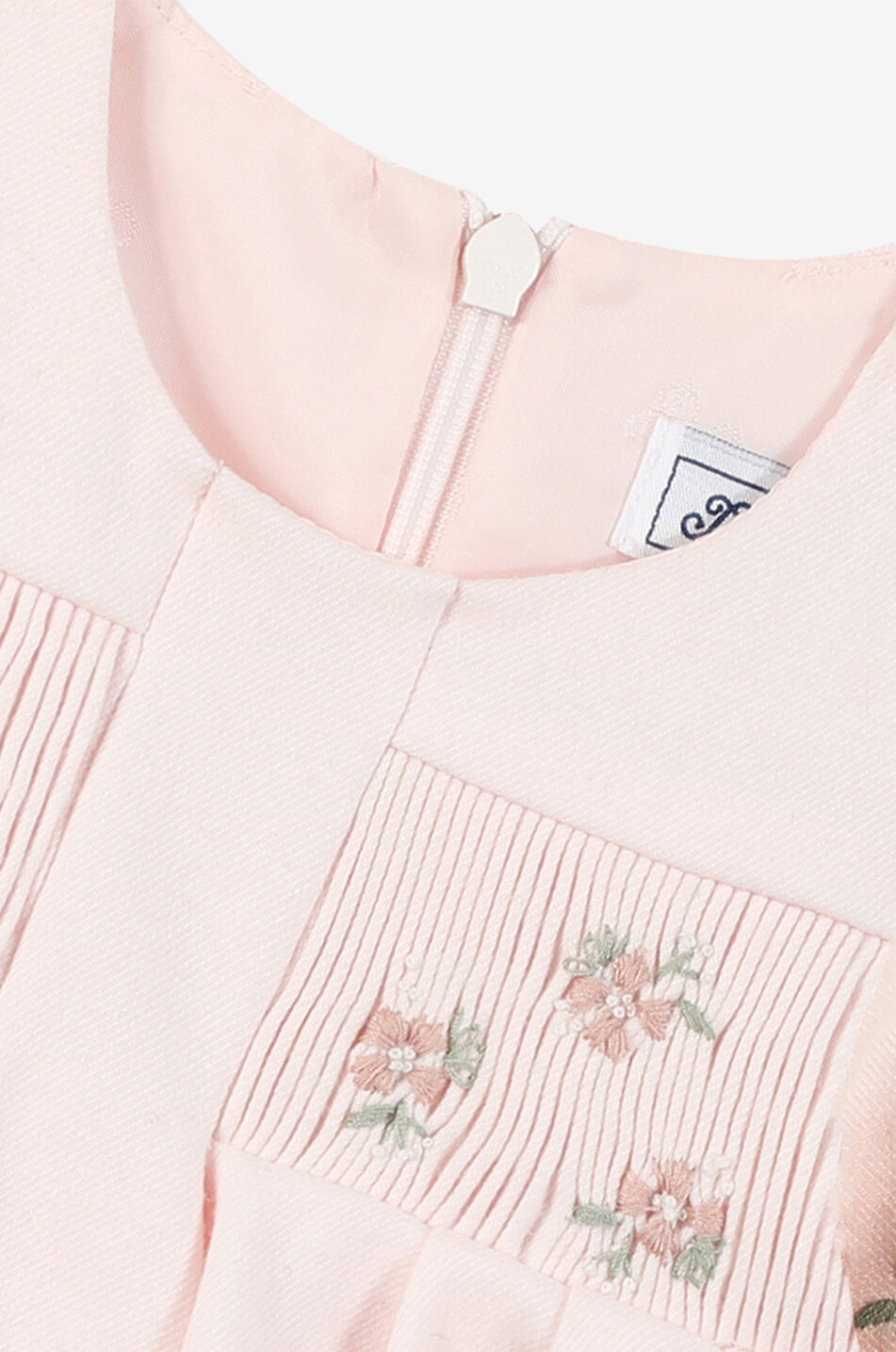 Samt-Babykleid mit Raffungen und Blütenstickereien