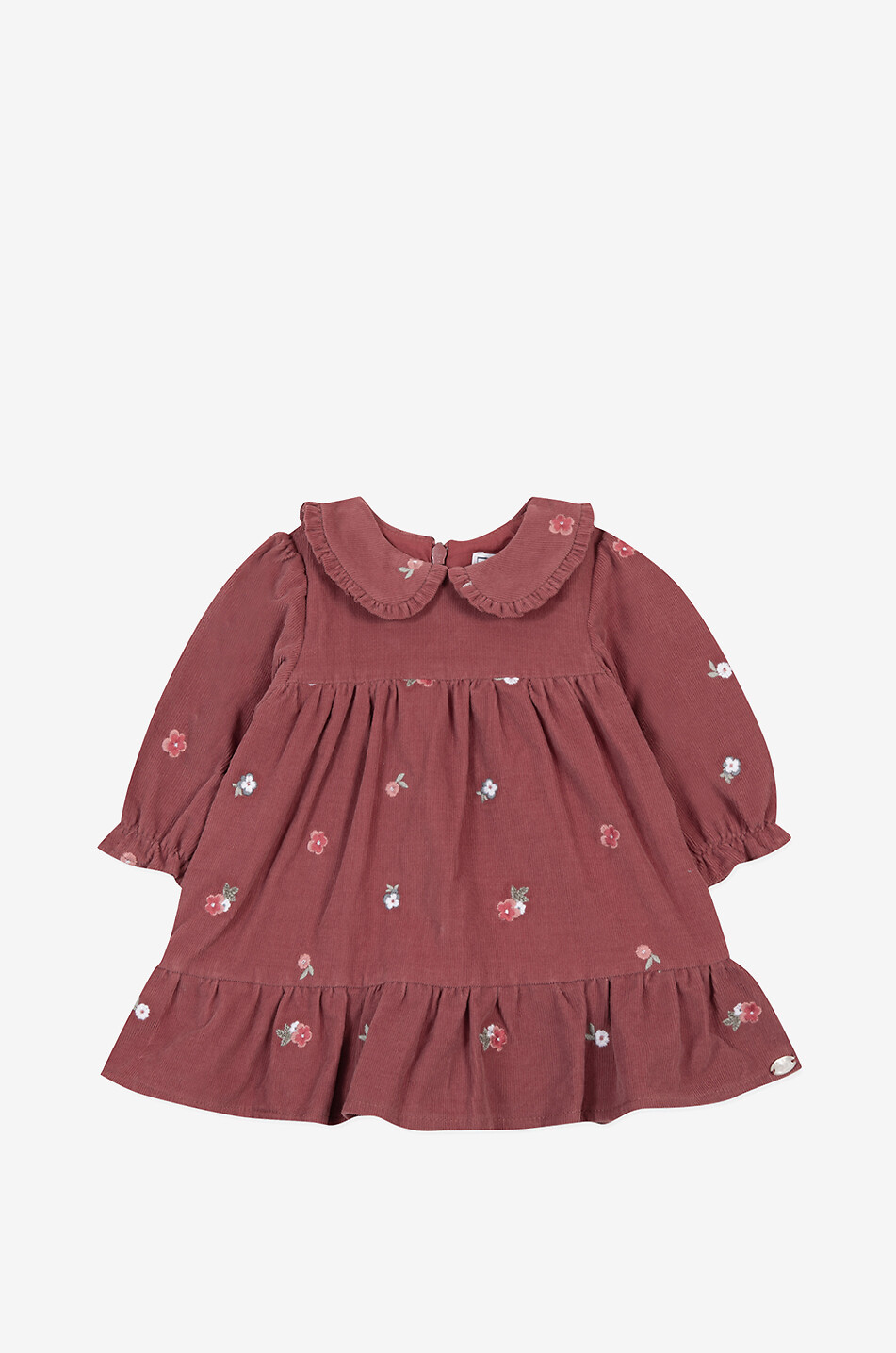 Rüschenkleid aus besticktem Cordsamt für Babys