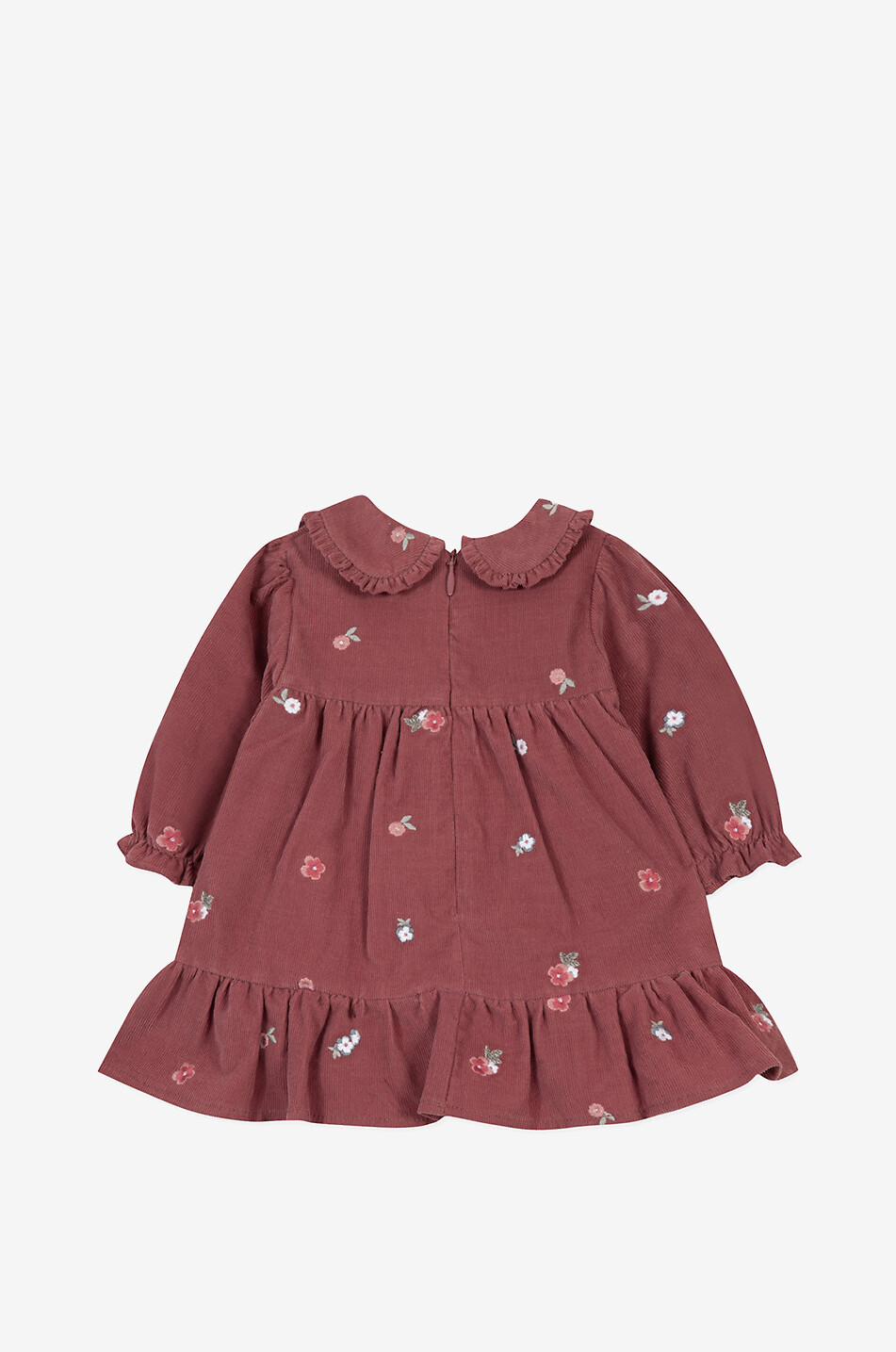 Rüschenkleid aus besticktem Cordsamt für Babys