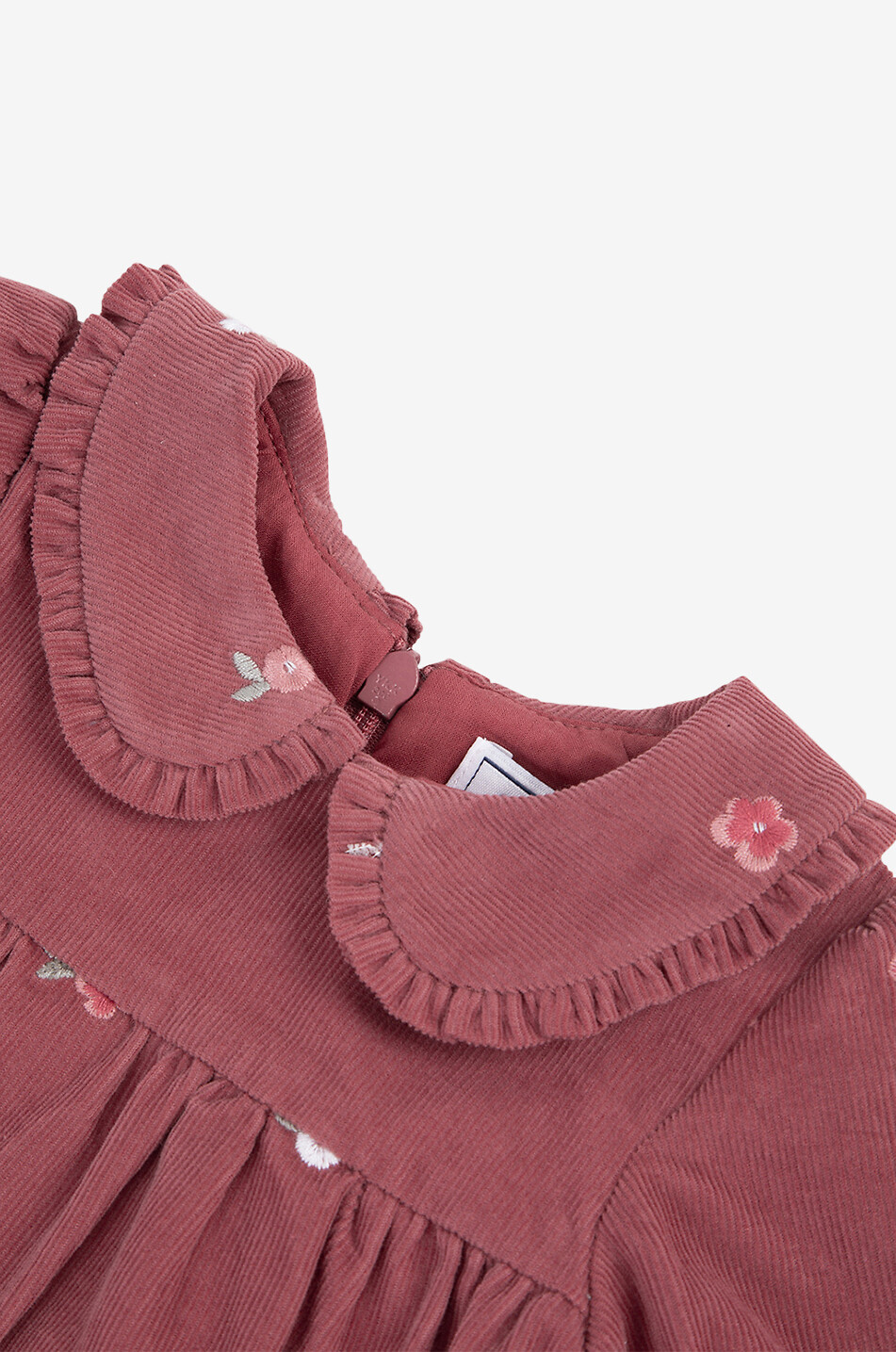 Rüschenkleid aus besticktem Cordsamt für Babys