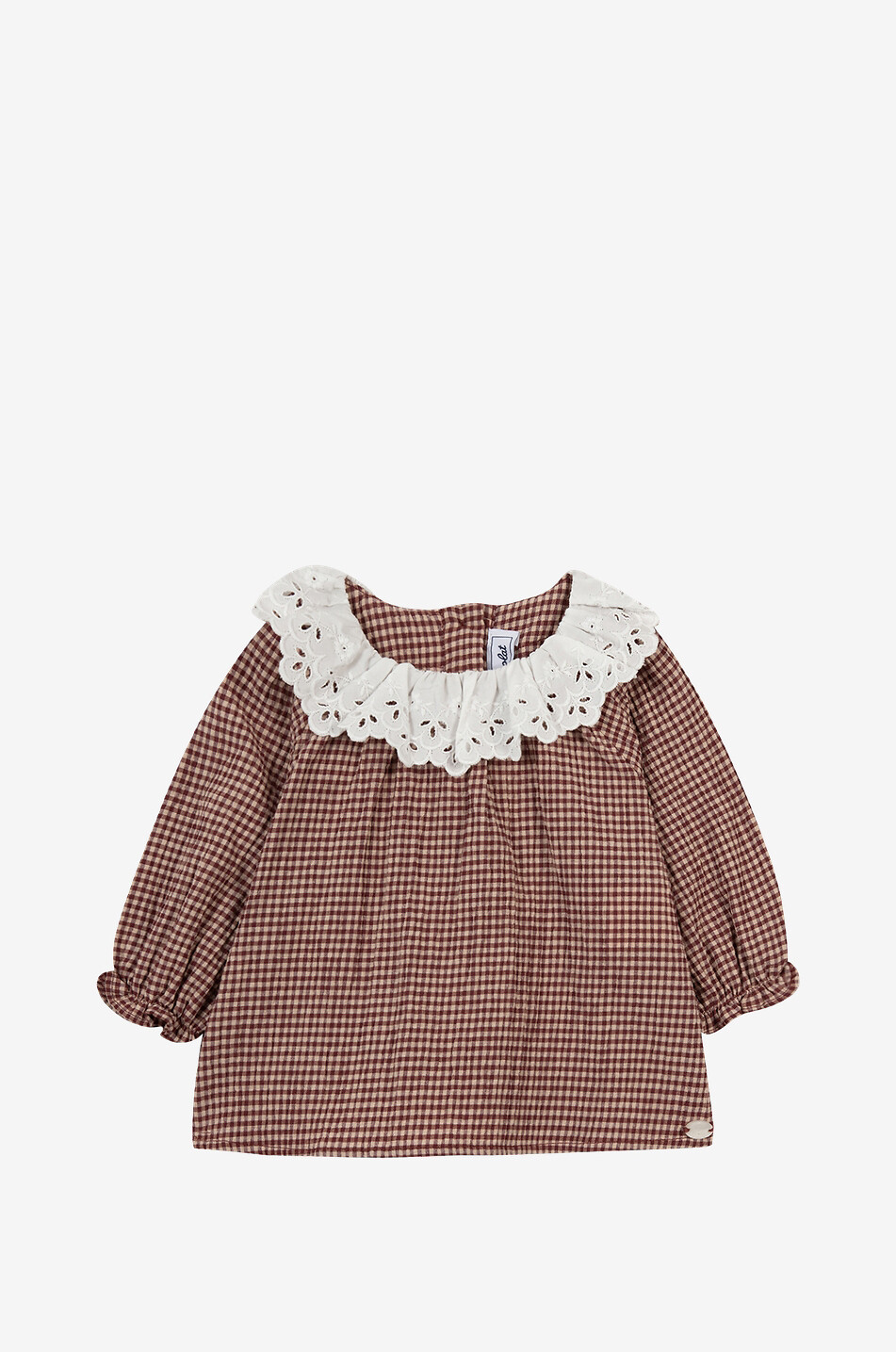 Baby blouse with gingham checks and embroidered collar
