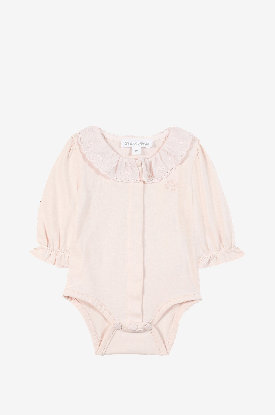 Openwork-embroidery adorned collar long-sleeved baby body