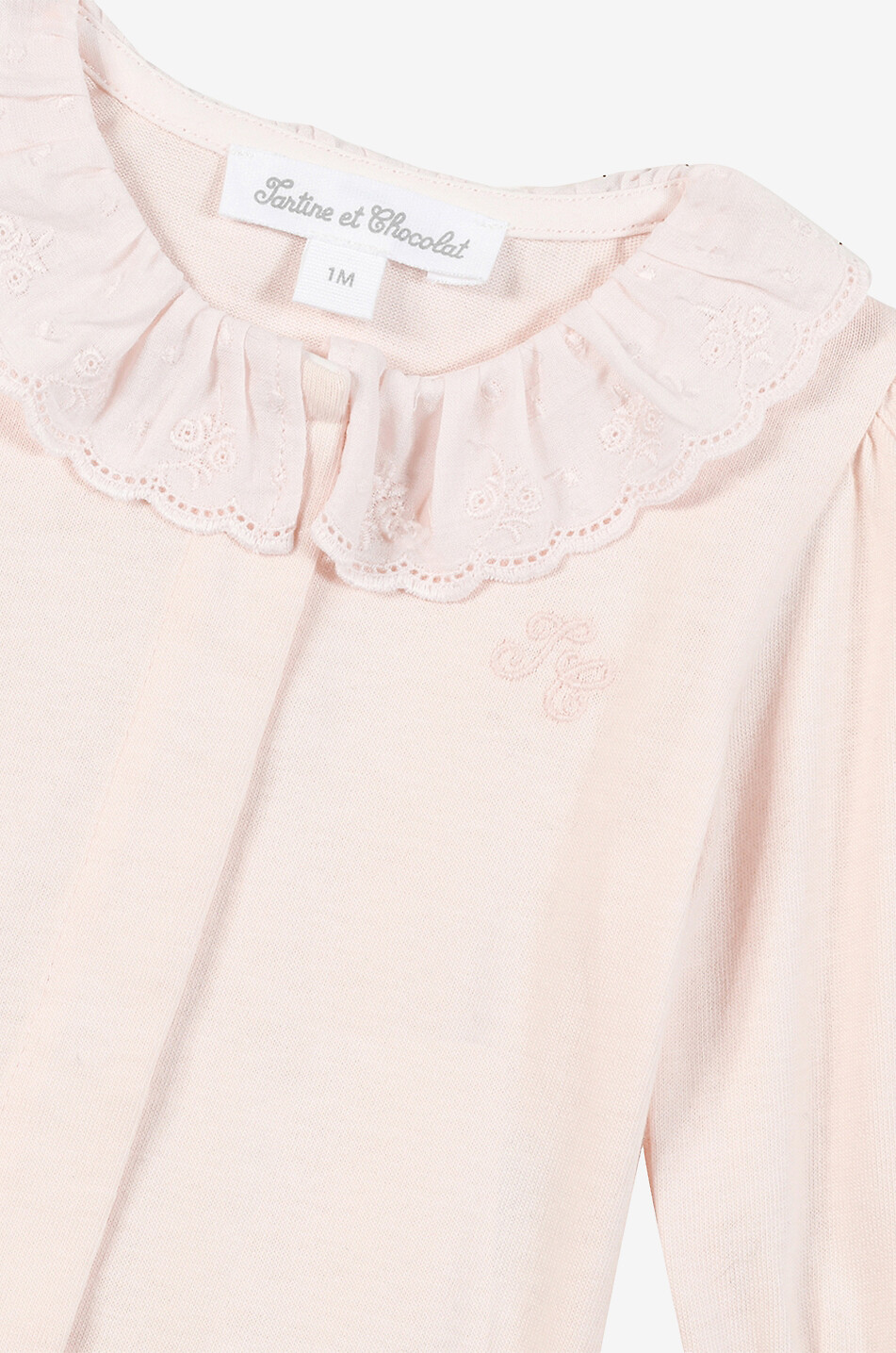 Openwork-embroidery adorned collar long-sleeved baby body