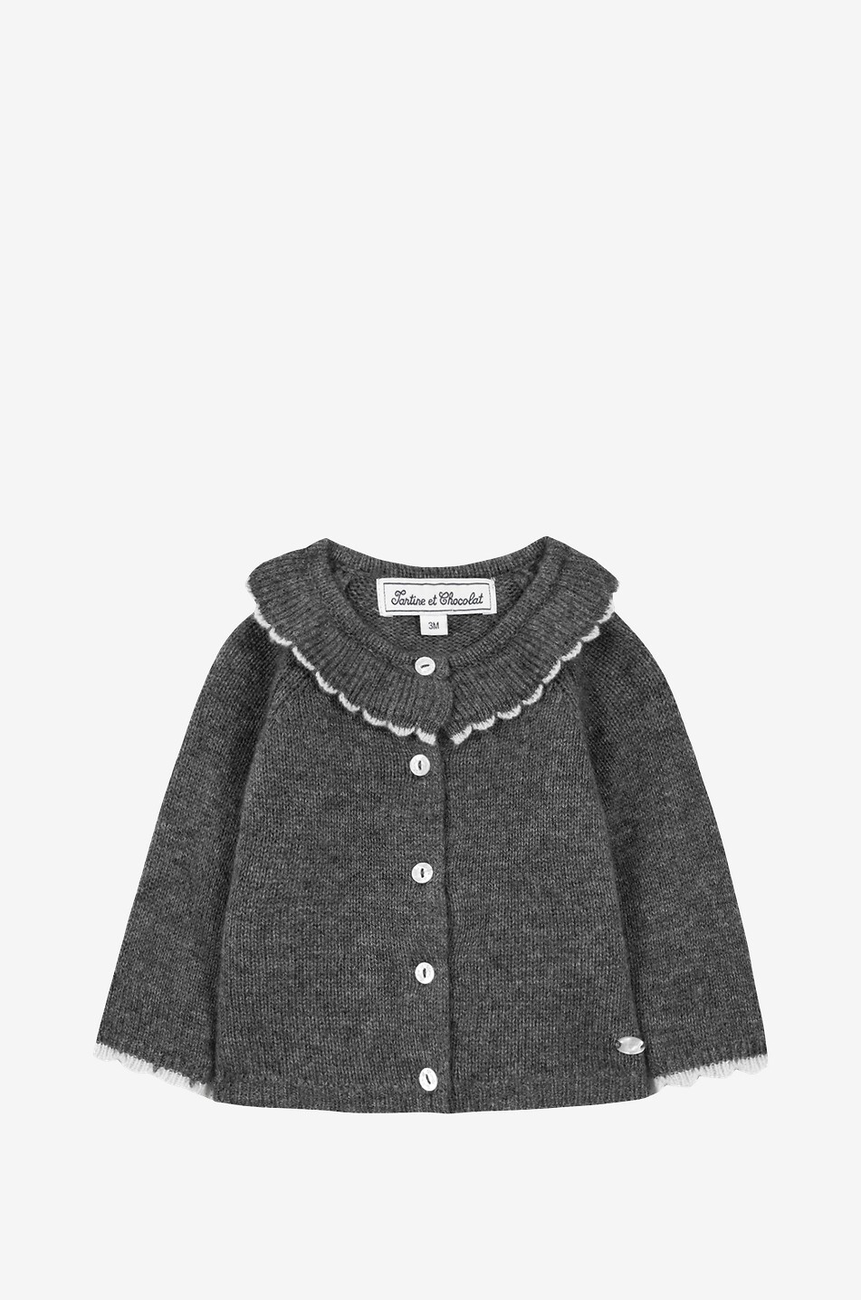 Baby button-down cardigan with scalloped collar