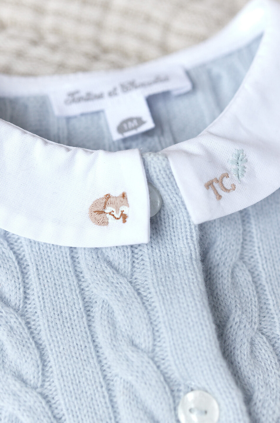 TARTINE ET CHOCOLAT Baby cable-knit onesie with fox embroidered collar Baby LIGHT BLUE 2